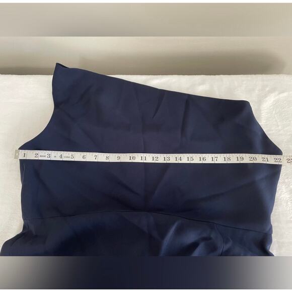 NWT Dessy AFter Six One Shoulder Draped Cowl Neck Maxi Dress Midnight Navy Sz 20 - Picture 10 of 11